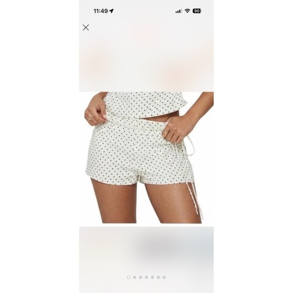 Princess Polly White Polka Dot Linen Blend Tie Side Micro Shorts Size 2